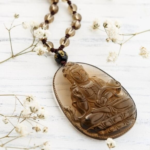 Natural Ice Obsidian Guanyin Necklace – 26" – Psychic Protection & Aura Cleanser - Picture 1 of 12